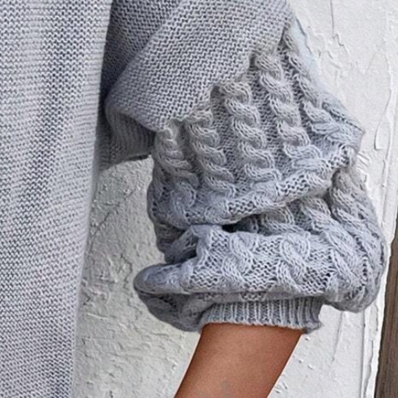 Cozy Grey Turtleneck Chunky Cable Knit Oversized Sweater - Picture 4 of 5
